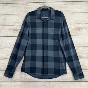 Lululemon Soft Knit Snap Down Check Overshirt Mens Large Blue Stretch